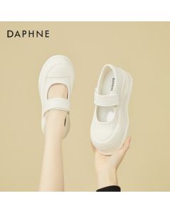 Daphne (DAPHNE) Mary Jane Women's Shoes White Canvas Shoes Versatile Thick-Sole Sneakers Hook-and-Loop Casual Nurse Shoes Beige Size 35