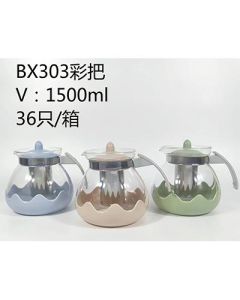 Stainless steel inner strainer glass teapot Soda-lime-silicon high-temperature resistant glass 36/case