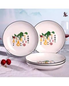 Chinese Retro Household Ceramic Plate Round Plate Vegetable Plate 8.3 inch shaft
