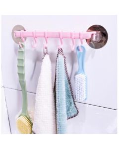 Adhesive hook 6-in-a-row wall-mounted plastic six-row hook