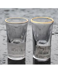 Glass shot glass, gold painted white wine glass, gold rimmed bullet glass