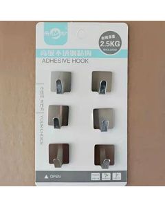 Small Sticky Hook Le Miao 6 pcs Square Metallic Stainless Steel