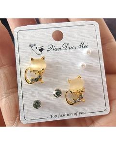 Stud earrings 3-piece set of real rhinestone gemstones