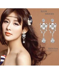 Earrings, silver, white, long, tassel, pearl