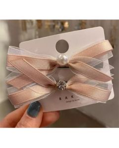 Ballet ribbon bow pearl duckbill clip pair clip bangs clip 2pcs