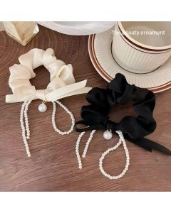 Pearl Bow Ribbon Satin Scrunchie No. 4