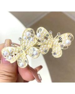 Hair clip Korean bow pearl crystal side clip