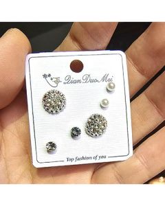 Stud earrings 3-piece set of real rhinestone gemstones