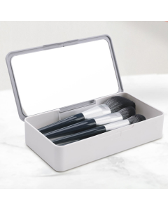 Make-up brush cleaning storage case with mirror