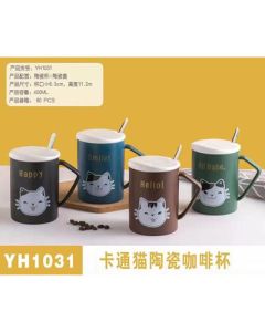 CERAMIC CUP COFFEE MUG CREATIVE MINIMALIST CARTOON CAT 400ML