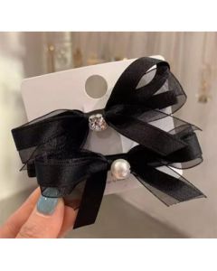 Ballet ribbon bow pearl duckbill clip pair clip bangs clip 2pcs