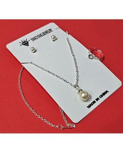 Pearl 3-Piece Set Stud Earrings Diamond Ring Necklace No.4 12-speed