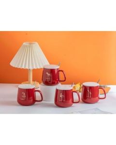Ceramic mug with lid spoon couple pair cup