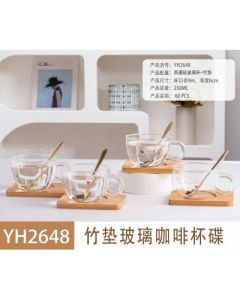 High borosilicate glass coffee cup and saucer YH2648