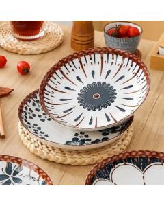 Full Color Chinese Retro Household Ceramic Plate Round Plate Dish Plate 8.3 inch