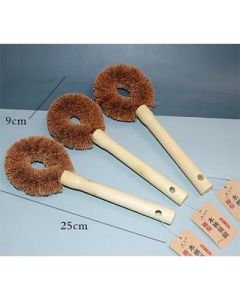 Wooden handle pot brush with long handle brown silk