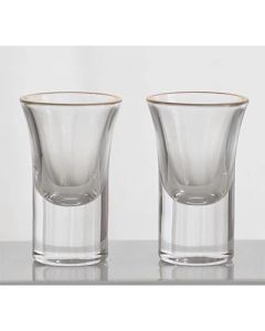 Glass shot glass, gold painted white wine glass, gold rimmed bullet glass