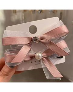 Ballet ribbon bow pearl duckbill clip pair clip bangs clip 2pcs