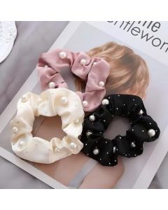 Fabric pearl large intestine hair ring full of diamonds