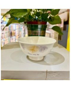 Ceramic rice bowl with gold feather 4.6 inches