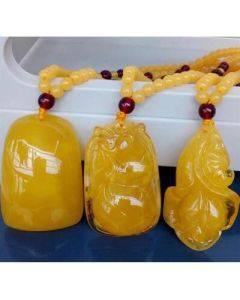 Amber beeswax pendant sweater chain chanterelle
