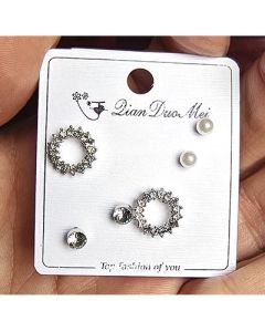 Stud earrings 3-piece set of real rhinestone gemstones