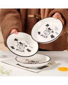 Fruit plate, dinner plate, vegetable plate, ceramic plate, dairy cow 7.1 inches