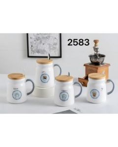 Ceramic mug with lid and spoon microwaveable