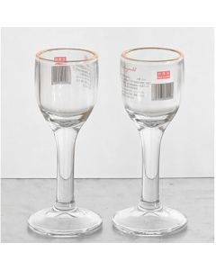 Tall shot glass, painted gold, thickened glass
