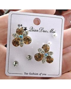 Stud earrings 3-piece set of real rhinestone gemstones