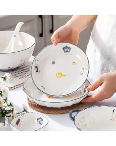 Full Color Chinese Retro Household Ceramic Plate Round Plate Dish Plate 8.3 inch