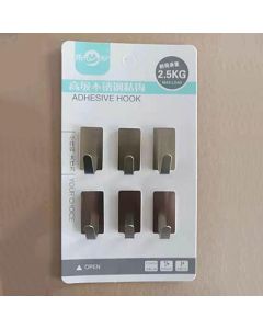 Small Sticky Hook Le Miao Rectangular 6pcs Metallic Stainless Steel