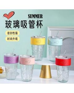 Straight cup glass straw cup Double drinking cup with cup sleeve heat insulation