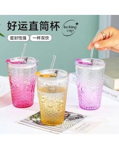 Glass LUCK letter through high juice drink cola double drink cup