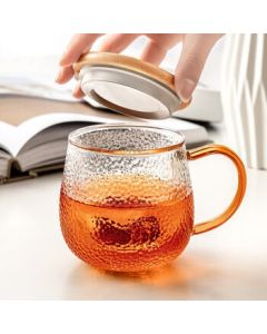 YiHuTea Glass Tea Cup with Lid, Borosilicate Glass Infuser, Personal Office Kungfu Tea Set for Flower Tea