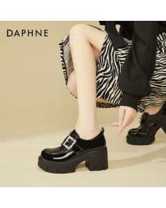 Daphne Simple Commute Fashion Chunky Heel Loafers Women's Versatile Rhinestone High Heel Black Flats Women's Shoes Black 39