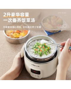 Bear 3-Layer Insulated Lunch Box Mini Electric Rice Cooker with Steaming, Plug-in Electric Hot Pot, and Heating Lunch Box, 2L Large Capacity DFH-B20J1
