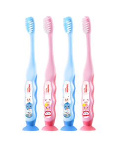 Saky Kids Children's Toothbrush Set - Ultra-Soft Bristles, Small Brush Head with Suction Cup Base for Ages 2-3-6-12, 4-Pack