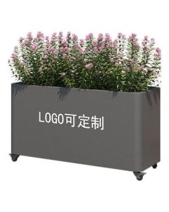 Mo Xiu Jin Outdoor Stainless Steel Flower Box with Wheels, Movable Iron Planter Flower Trough Fence Planting Box
