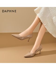 Daphne Nude High Heels Women 2025 French Thin Heel Pumps with Dress Pointed Toe Office Leather Shoes Women Beige 38