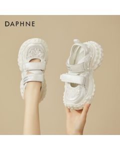 Daphne Platform Casual Sports Hollow-Out Chunky Sneakers for Women, Fashionable Lightweight Versatile Breathable Closed-Toe Sandals, Beige, Size 39