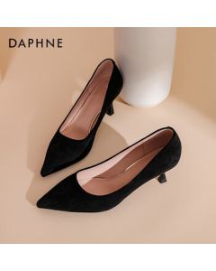 DAPHNE Women's High Heels Suede Stiletto Slip-On Professional Pointed Toe Flats - Suede Black (7cm Heel) Size 34