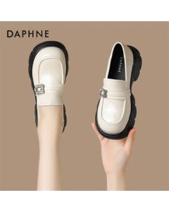 Daphne Platform Loafers Women's Spring New French Flats British Style Leather Shoes 4024101225 Beige 38