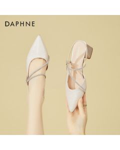 DAPHNE French Pointed Toe Sandals for Women, Summer Open-Toe Chunky Heel Pumps, Low-Cut Wedding Shoes - Pink, Size 34