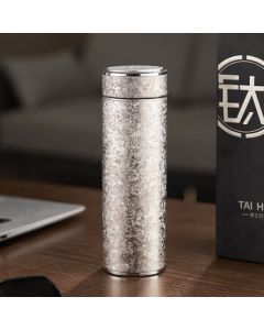 IMOGY Smart Temperature Display Titanium Cup MTA101 - Insulated Cup for Business Gifts, Tea Brewing, Holiday Presents, Silver White 480ML