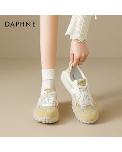 Daphne Women's Training Shoes Flat Breathable Mesh Pearl Lace-Up Outdoor Casual Sports Forrest Gump Shoes Yellow 37