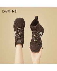 DAPHNE Retro Versatile Fleece-Lined Ankle Boots for Women - Chunky Sole Casual High-Top Sneaker Style Trainer Boots - Martin Boots - Brown - Size 37