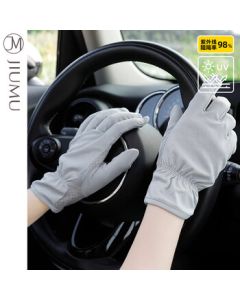 Jiumu Ice Silk Sunscreen Gloves for Women, Summer Outdoor Driving Cycling UV Protection Full-Finger Mesh Breathable Touchscreen Gloves