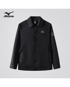 Mizuno Men's Outdoor Jacket Solid Color Lapel Breathable Windproof Casual Comfortable Versatile Coat Black L