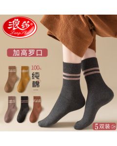Langsha Women's Striped Black Knee-High Socks Anti-Pilling Cotton Socks for Spring and Autumn